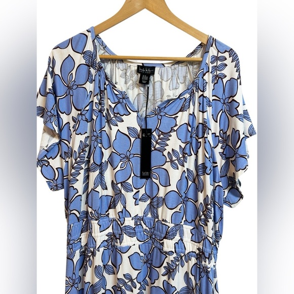 Nicole Miller Blue Floral Jersey Knit Maxi Dress Size: 2X NWT - Picture 4 of 6